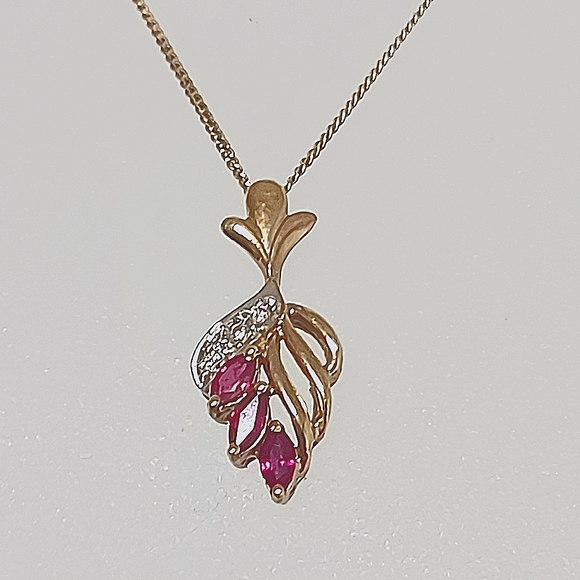 Pink Ruby & Diamond Jewelry in 10 Karat Yellow Gold Settings (Cancer Sign Gem) - Picture 16 of 16